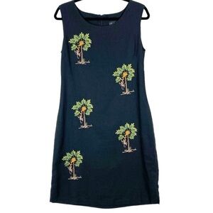 Navy Dress with Palm Tree Embroidery